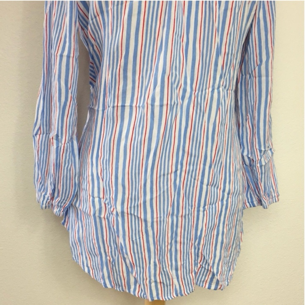 Lucy Love Blue White Stripe Off Shoulder Balloon Sleeve Blouse Tunic Size Large - Picture 7 of 16